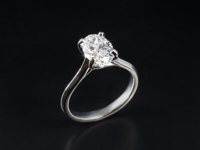 Ladies Lab Grown Diamond Solitaire Engagement Ring, Platinum Claw Set Design, Oval Cut Lab Grown Diamond 1.27ct