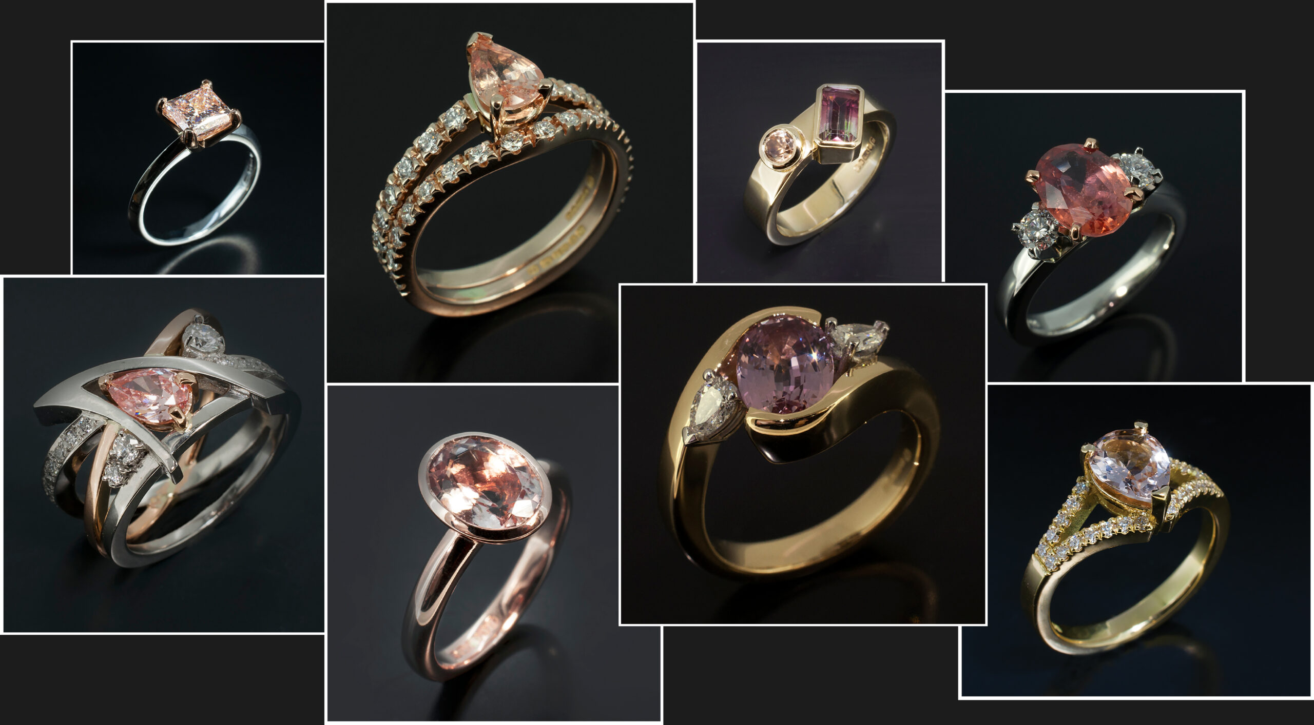 bespoke coloured diamond and gemstone rings by Blair and Sheridan