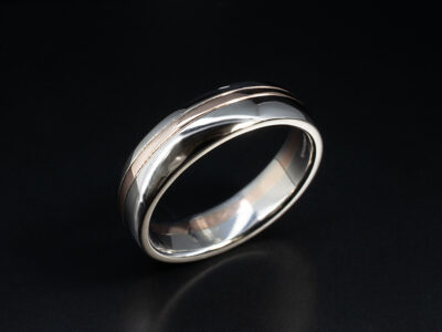 Gents Mixed Metal Wedding Ring, Platinum 6mm Design with Rose Gold Inlay Detail