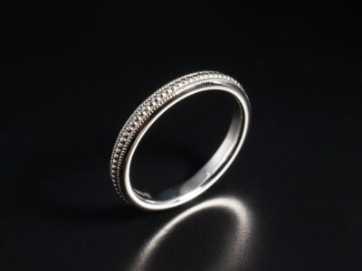 Ladies Court Shape Wedding Ring, Platinum 2.5mm Design with Millgrain Detailing
