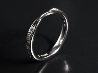 Ladies Diamond Fitted Wedding Ring, 18kt White Gold Pavé Set Court Shape Design, Round Brilliant Cut Diamonds 1.5mm (12)