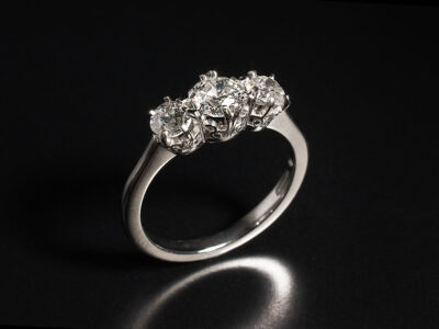 Ladies Diamond Trilogy Engagement Ring, Platinum Claw Set Lattice Design, Old Cut Diamonds 1.01ct Total (3)