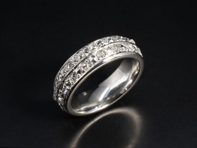 Ladies Double Row Diamond Dress Ring, Platinum Offset Double Row Pavé Set Design, Diamond Chips 0.46ct Total (28)