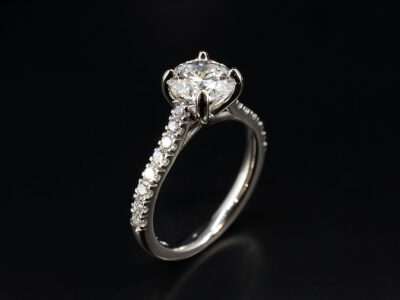 Ladies Lab Grown Diamond Engagement Ring, Platinum 4 Claw Set Lattice Design with Castle Set Shoulder, Round Brilliant Cut Lab Grown Diamond 1.10ct D Colour VVS2 ExExEx