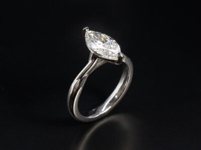 Ladies Lab Grown Diamond Solitaire Engagement Ring, Platinum Claw Set Design with Twist Shoulder, Marquise Cut Lab Grown Diamond 1.23ct