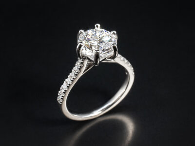 Ladies Diamond Engagement Ring, Platinum 6 Claw Set Design with Claw Set Shoulder, Peak Details, Round Brilliant Cut Diamond 2.50ct, Round Brilliant Cut Diamonds 0.21ct Total (14)