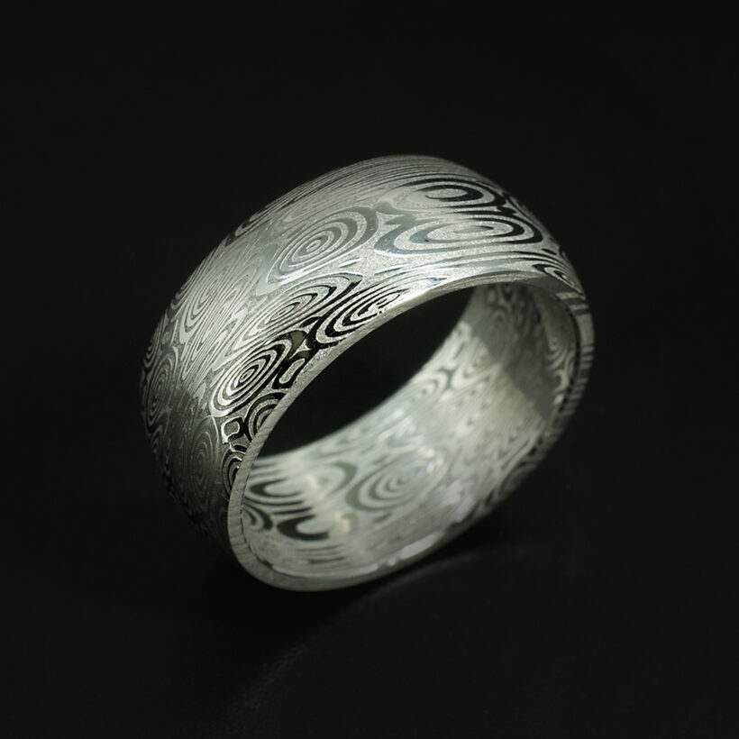 Damascus Steel Gents Wedding Ring Bluetongue Flat Pattern 9mm Width Size R