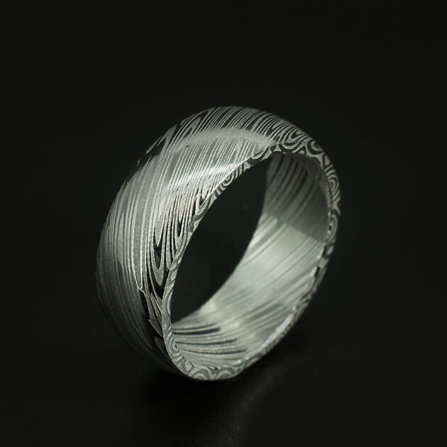 Damascus Steel Gents Wedding Ring Heimskringla Pattern 8mm Width Size R copy