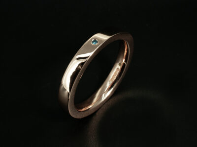 Gents Blue Diamond Wedding Ring, 9kt Rose Gold Secret Set Design, Round Brilliant Cut Lab Grown Diamond 0.03ct