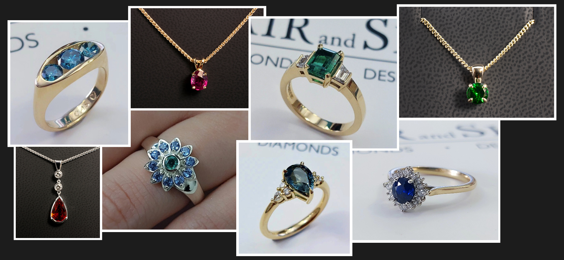 Coloured diamond and gemstone ring and jewellery designs by Blair and Sheridan - the possibilities are endless with a plethora of colours, shades and hues available. Diamonds pair perfectly with everything from rubies and sapphires to tanzanites and emeralds so you can maximise the sparkle in your chosen design!