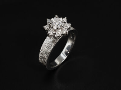 Ladies Diamond Floral Design Dress Ring, Platinum Claw Set Cluster Design, Round Brilliant Cut Diamond 0.60ct, Round Brilliant Cut Diamonds 0.21ct (8)