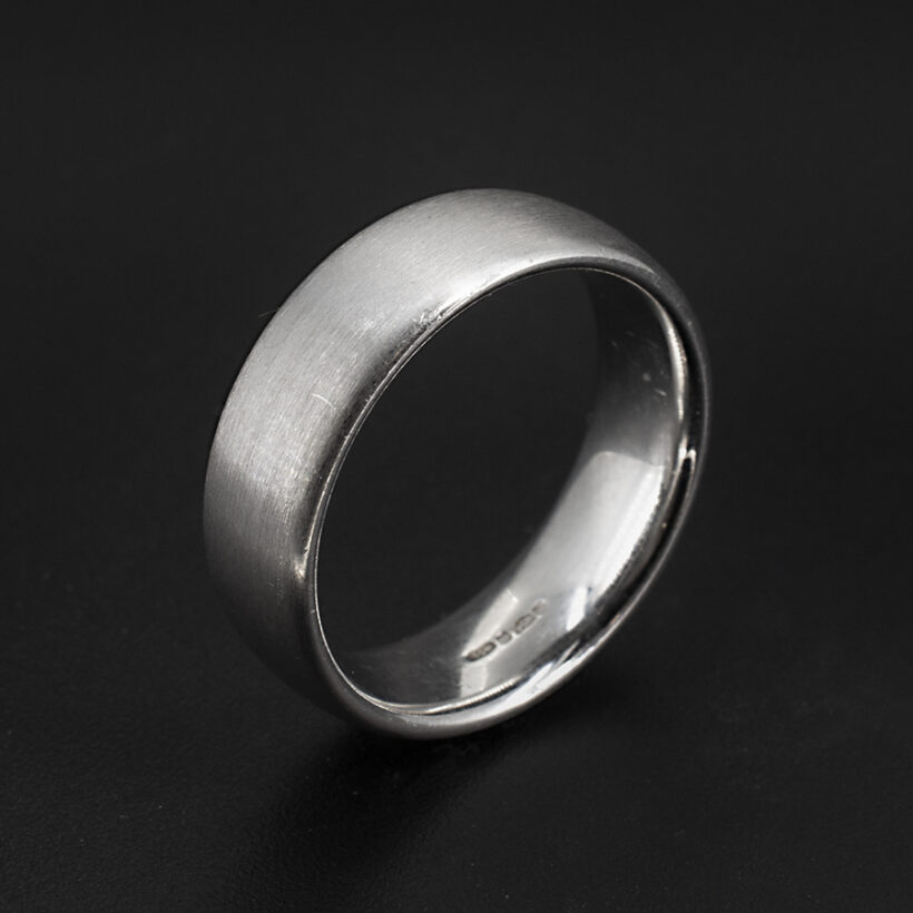 Platinum Gents Wedding Band Brushed Finish Court Shape 6mm Size M on black