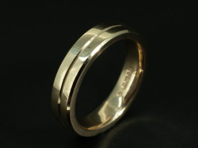 Gents Plain Polished Wedding Band, 9kt Yellow Gold Design, 5mm Width with Chamfered Edge
