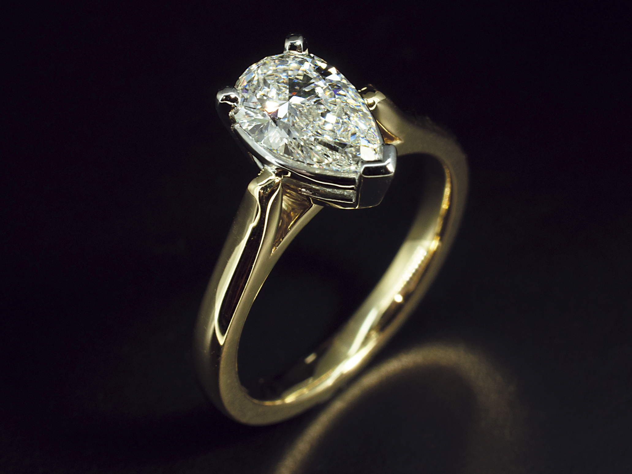 Bespoke Diamond Engagement Ring, Pear Cut Diamond Solitaire Design by Blair and Sheridan