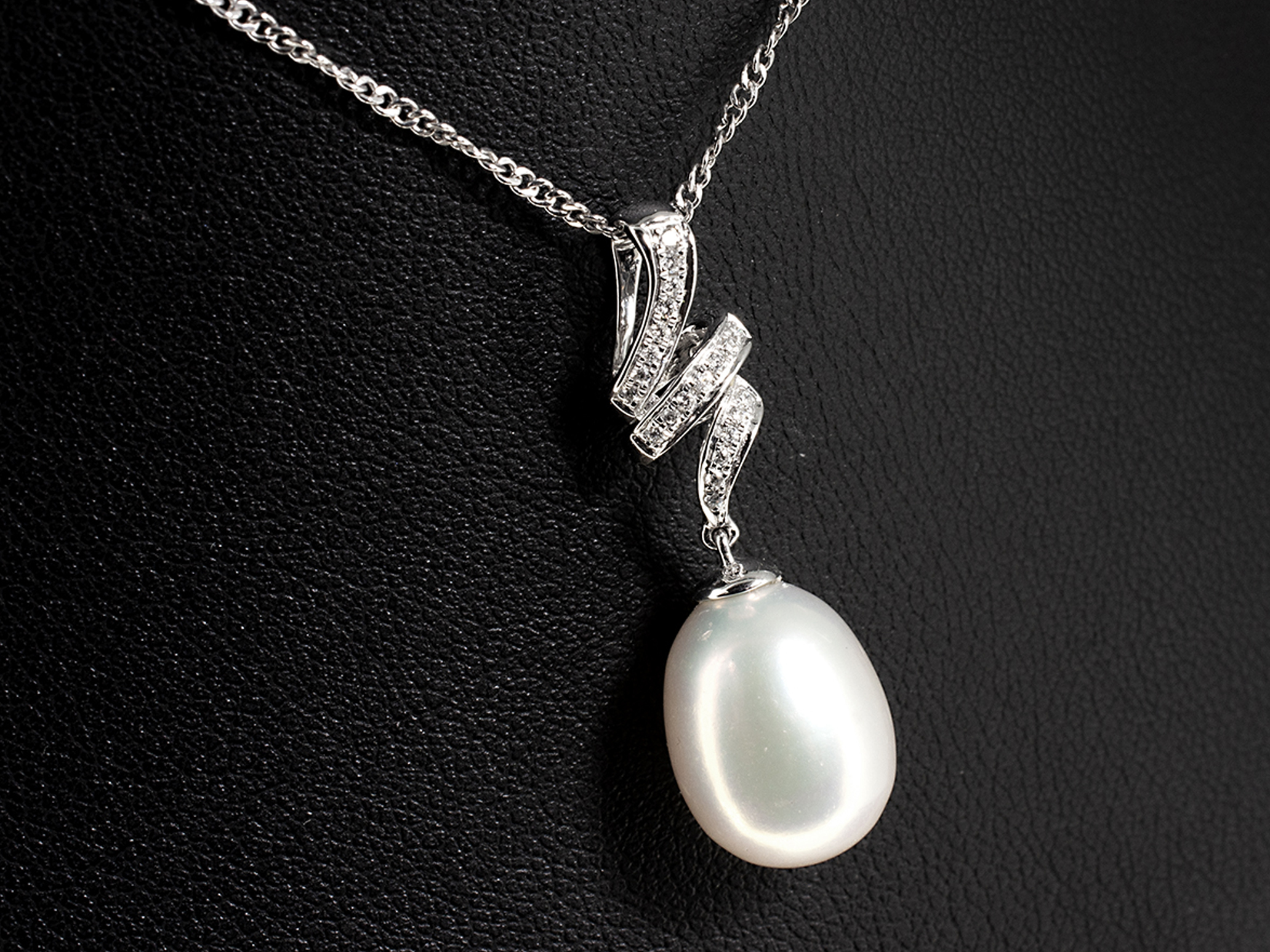 Pearl Drop Pendant with Diamond Set Bale, Blair and Sheridan Bespoke Jeweller, Glasgow