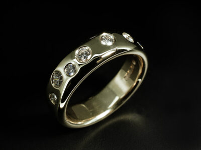 Ladies Diamond Scatter Dress Ring, 9kt Yellow Gold Rub over Set Design, Round Brilliant Cut Diamonds 0.57ct Total (8)