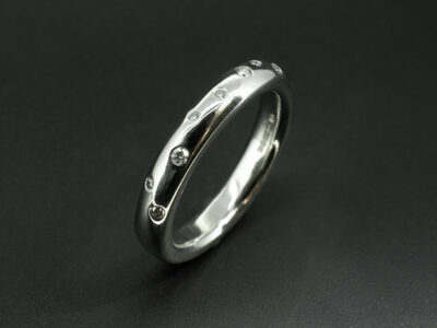 Ladies Diamond Set Polished Wedding Band, Platinum Secret Set Design, Round Brilliant Cut Diamonds 0.09ct (Total)