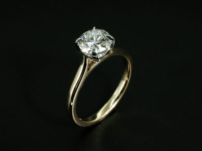 Ladies Diamond Solitaire Engagement Ring, 18kt Yellow Gold 4 Claw Set Design, Round Brilliant Cut Diamond 1.23ct