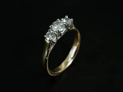 Ladies Diamond Trilogy Engagement Ring, 18kt Yellow Gold and Platinum Claw Set Design, Round Brilliant Cut Diamonds 0.27ct (1), 0.20ct Total (2)