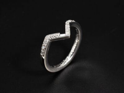 Ladies Diamond Wedding Band, Platinum Pavé Set Quarter Coverage Design, Round Brilliant Cut Diamonds