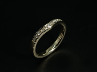 Ladies Diamond Wishbone Wedding Ring, 9kt Yellow Gold Pavé Set Design, Round Brilliant Cut Diamonds 0.16ct Total (11)