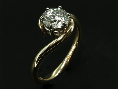 Ladies Lab Grown Diamond Solitaire Engagement Ring, 9kt Yellow Gold and Platinum Twist Claw Set Design, 1.01ct Round Brilliant Cut Lab Grown Diamond