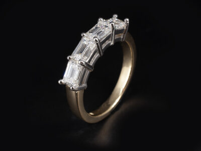 Ladies Multi Diamond Dress Ring, Platinum and 18kt Yellow Gold Shared Claw Design, Emerald Cut Diamonds 1.65ct Total (4)