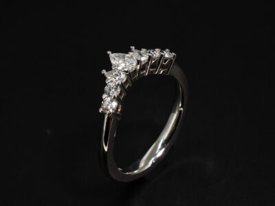 Ladies Multi Diamond Wedding Ring, Platinum Claw Set Design, Round Brilliant Cut and Pear Cut Diamonds