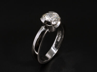 Ladies Solitaire Diamond Dress Ring, Platinum Rub over Set Design, Round Brilliant Cut Diamond 2.0ct