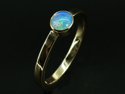 Ladies Solitaire Opal Promise Ring, 14kt Yellow Gold, Oval Cut Opal Stone 0.35ct