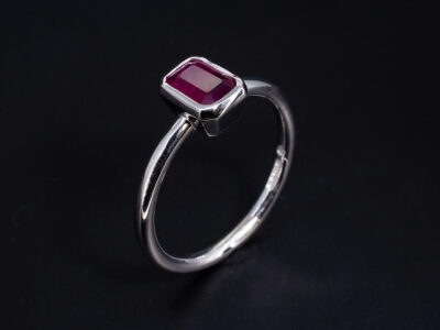 Ladies Solitaire Ruby Engagement Ring, 18kt White Gold Rub over Set Design, Octagonal Cut Ruby 0.94ct