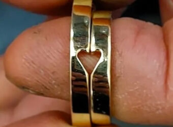 Blair and Sheridan bespoke his and hers loveheart silhouette wedding rings