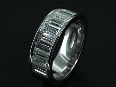 Gents Diamond Set Wedding Band, Platinum Channel Set Flat Court Design, Baguette Cut Lab Grown Diamonds 4.71ct (13), 8mm Width