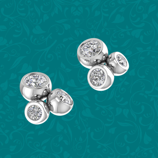 Bespoke Kelvin Collection by Blair and Sheridan - Platinum Diamond Trilogy Studded Earrings in Polished Finish