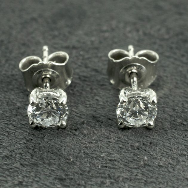 Bespoke Platinum Lab Grown Diamond Stud Earrings – Round Brilliant Cut Diamonds 0.80ct Total, 4-Claw Setting