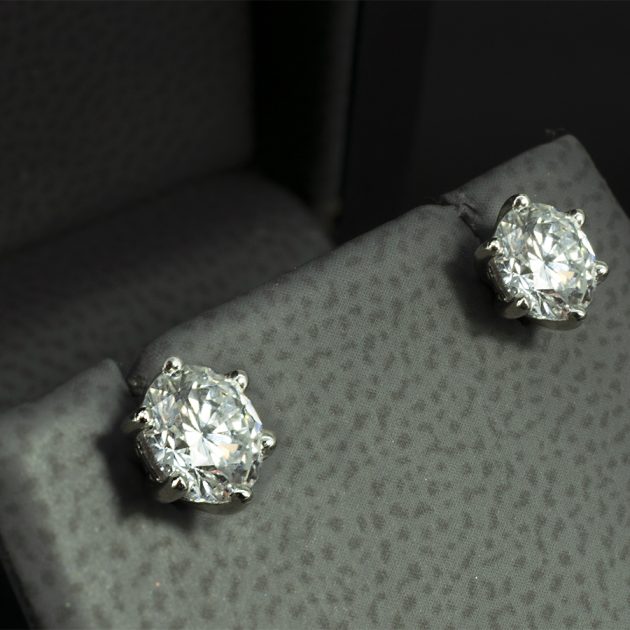 Bespoke Platinum Lab Grown Diamond Stud Earrings – Round Brilliant Cut Diamonds 1.40ct Total, 6-Claw Setting