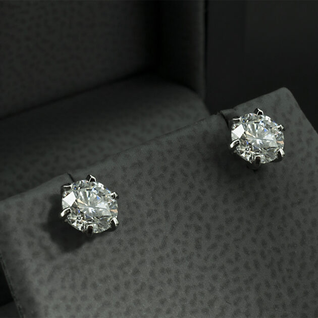 Platinum Lab Grown Diamond Stud Earrings – 1.00ct Round Brilliant Cut, 6-Claw Setting