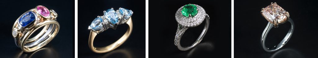 Bespoke diamond and coloured stone engagement rings by Blair and Sheridan
