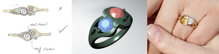 Bespoke engagement ring with diamond and coloured stone by Blair and Sheridan