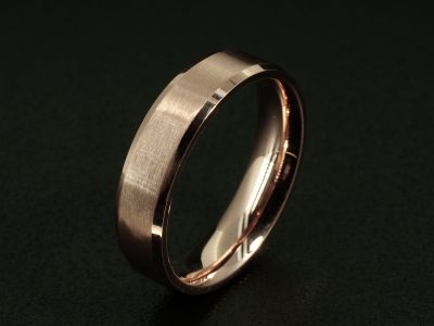 Gents Rose Gold Wedding Ring, Brushed Centre with Polished Edges