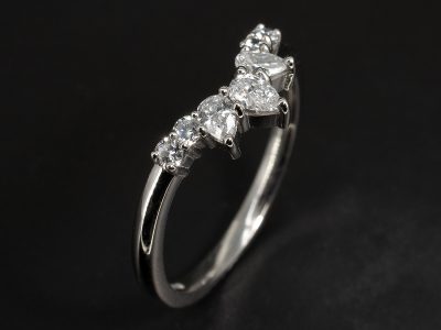 Ladies Diamond Fitted Wedding Ring, Platinum Claw Set Crown Design, Lab Grown Pear Cut Diamonds 0.18ct (2), Lab Grown Round Brilliant Cut Diamonds 0.10ct (4)
