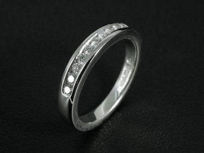 Ladies Diamond Set Wedding Band, Platinum Channel Set Design with 9kt White Gold Inner Sleeve, Round Brilliant Cut Diamonds 0.30ct Total (10)