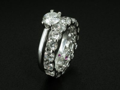 Ladies Diamond Solitaire Engagement and Wedding Hinged Ring, Platinum Claw Set Design, Round Brilliant Cut Diamond 1.25ct Centre Stone, Fully Diamond Set Hoop with Round Brilliant Cut Diamonds 4.26ct Total (16)