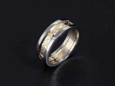 Ladies Mixed Metal Wedding Ring, Platinum and 9kt Yellow Gold  Infinity Pattern Design
