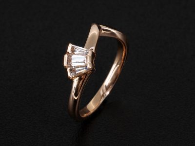 Ladies Rose Gold Diamond Wedding Ring, 18kt Red Gold Bar Set Fitted Design, Lab Grown Tapered Baguette Cut Diamonds 0.31ct (3), Art Deco Design