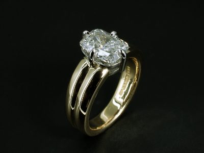 Ladies Lab Grown Diamond Solitaire Engagement Ring, 18kt Yellow Gold and Platinum Claw Set Design, Cushion Cut Lab Grown Diamond 2.16ct