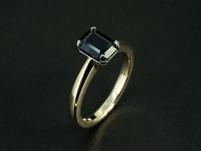 Ladies Solitaire Sapphire Engagement Ring, 9kt Yellow Gold and Platinum Claw Set Design, Octagon Cut Deep Blue Sapphire 2.06ct