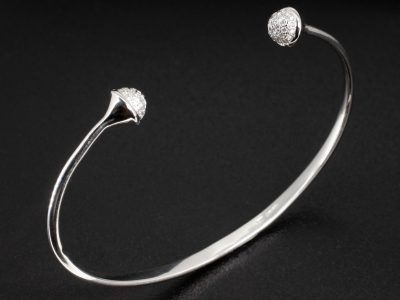 Platinum Torque Bangle, Diamond Set Ends, Round Brilliant Cut Diamonds 0.20ct Total (56)