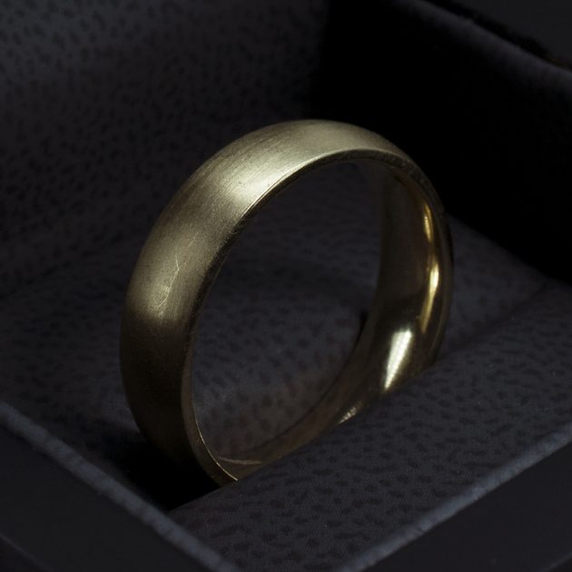 Gents 18kt Yellow Gold Court Shape Wedding Ring 5mm Width Brushed Finish