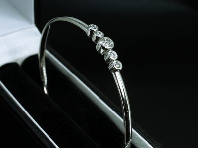 Platinum Round Bangle, Rub over Set Design, Round Brilliant Cut Lab Grown Diamonds 0.82ct (total), incorporating sentimental ashes 